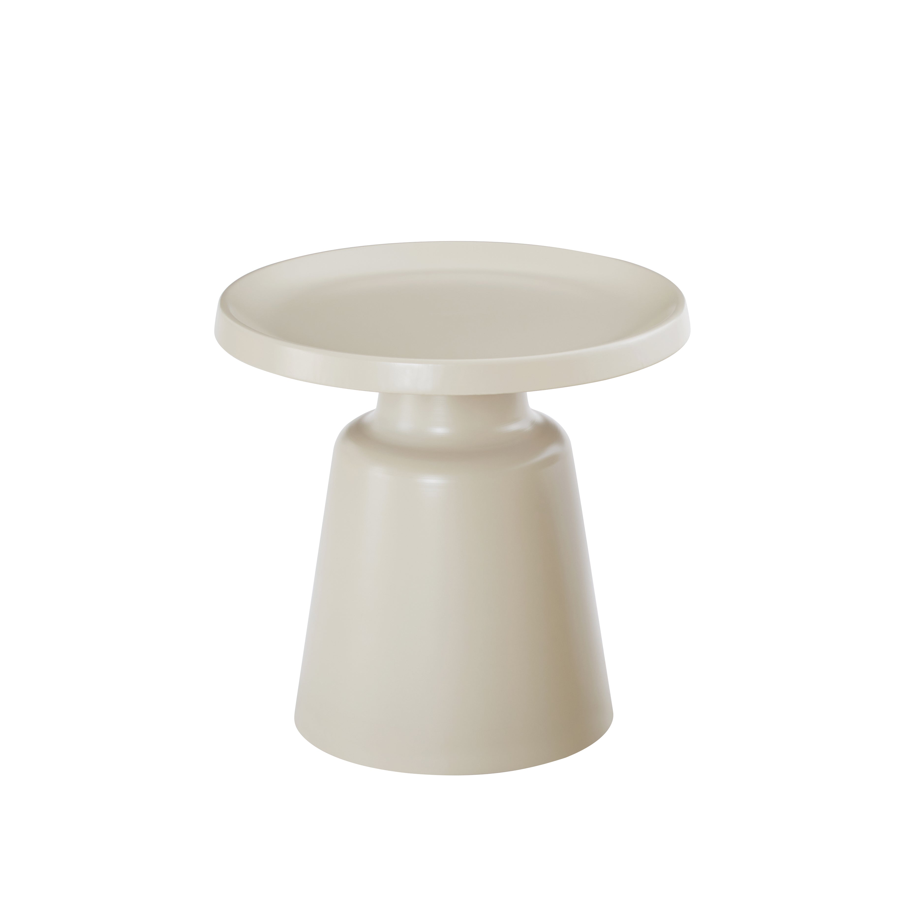 Circular beige coffee table with white background