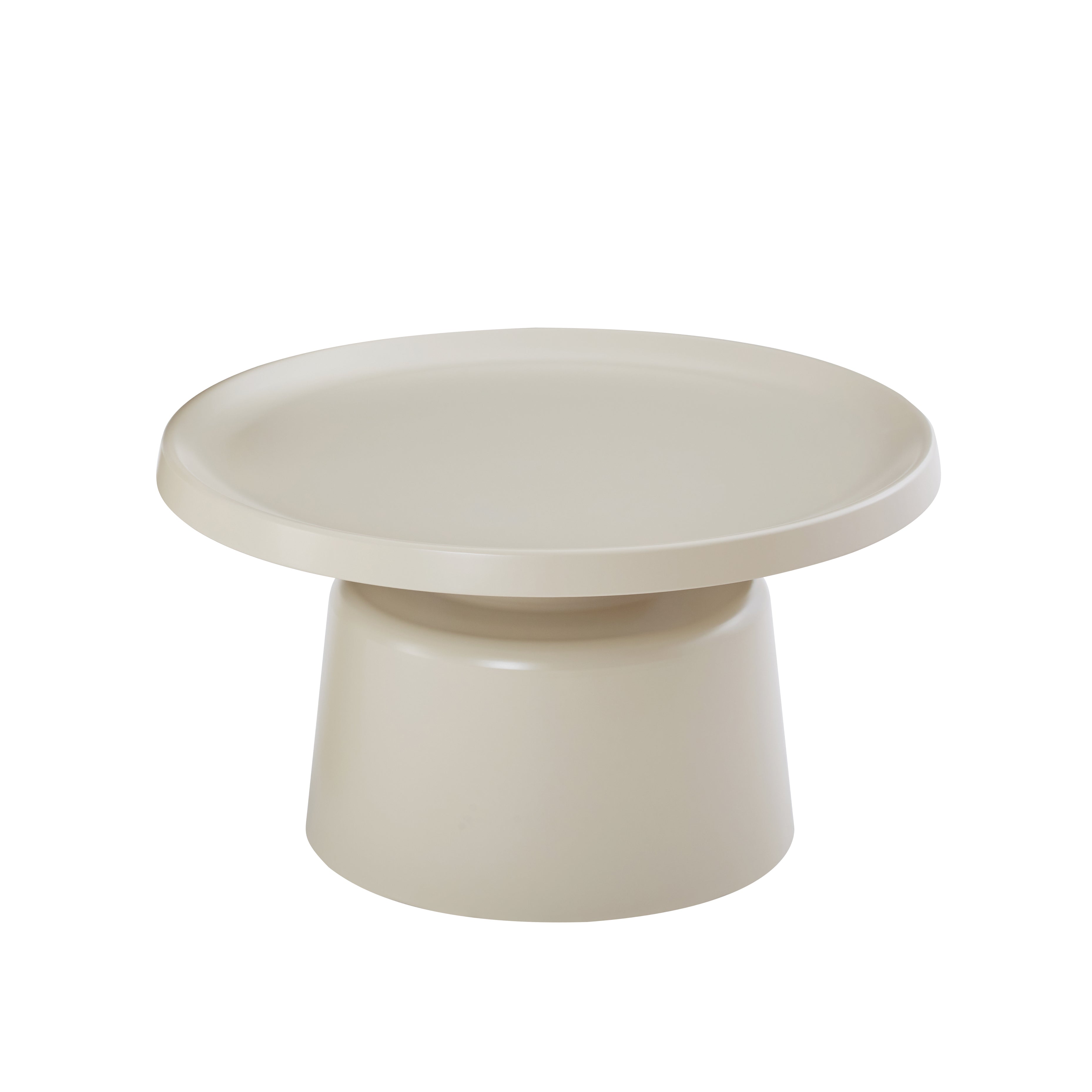 Circular beige coffee table with white background