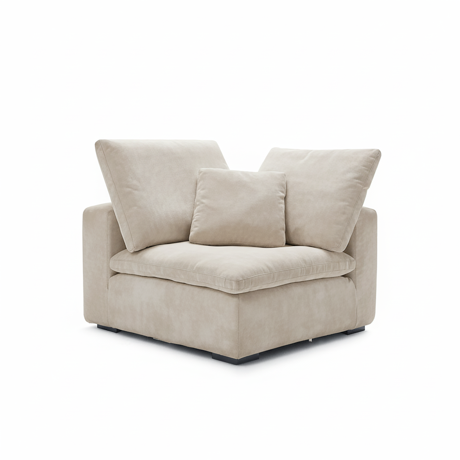 Beige armchair with cushions on a white background
