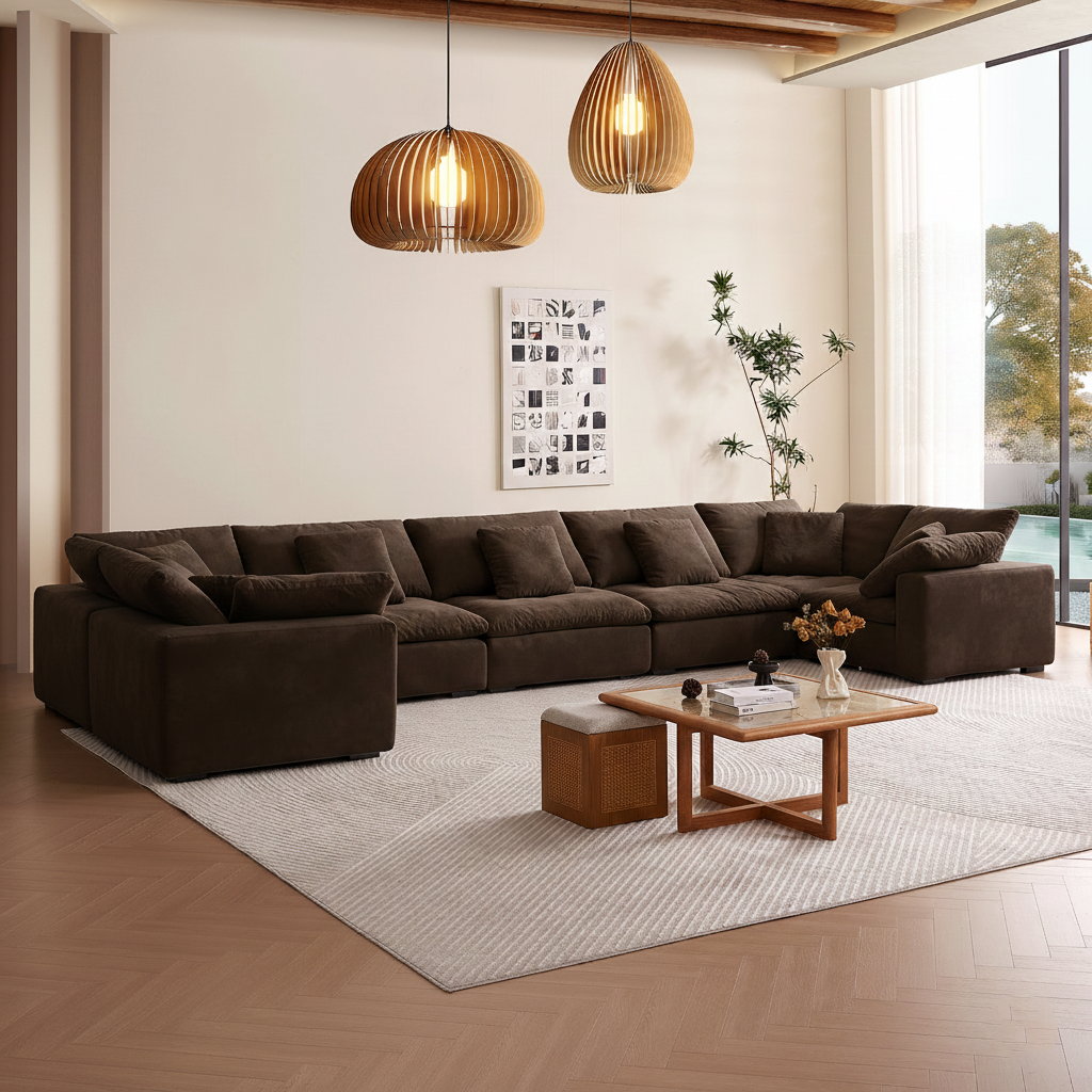 Soft velvet settee in chocolate brown tone, ideal for modern living room furniture.
