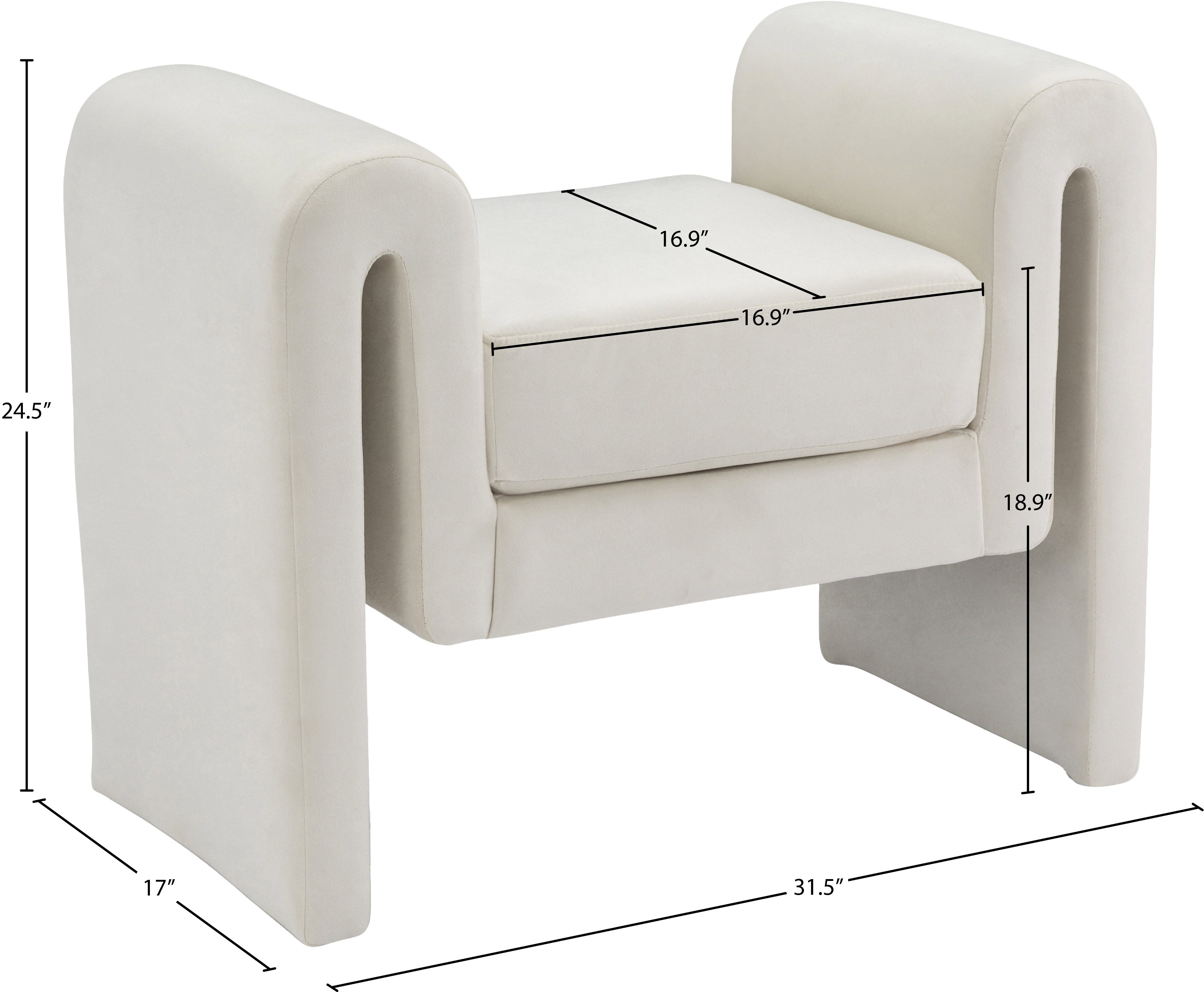 White armchair with dimensions marked on a white background