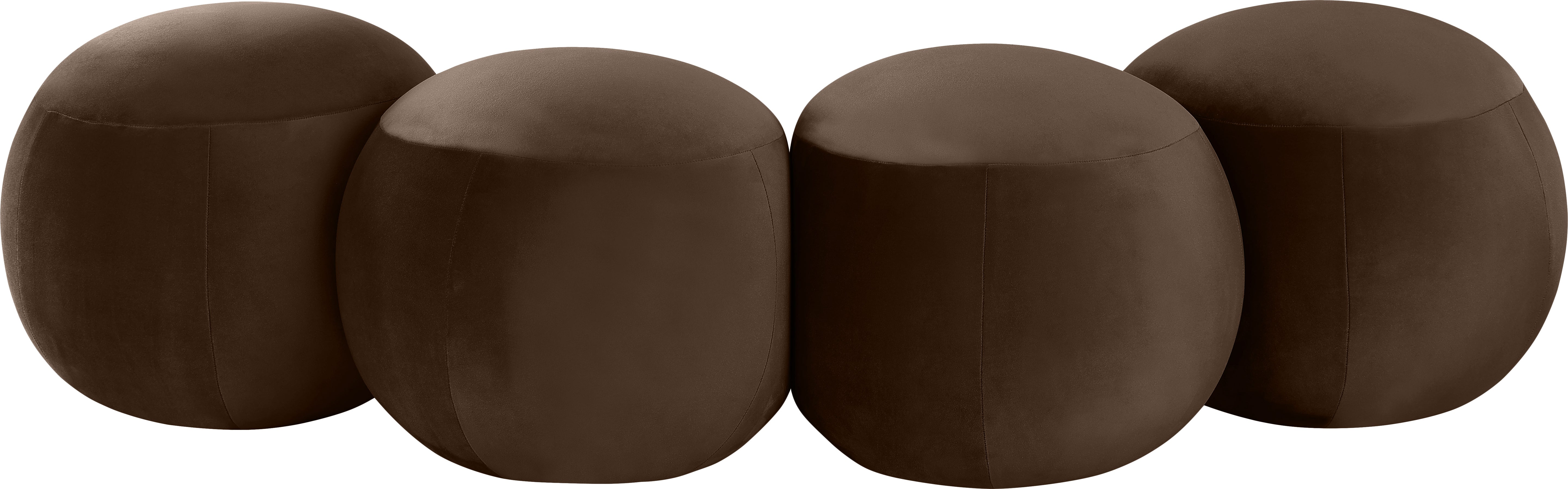 Four brown round ottomans stacked together