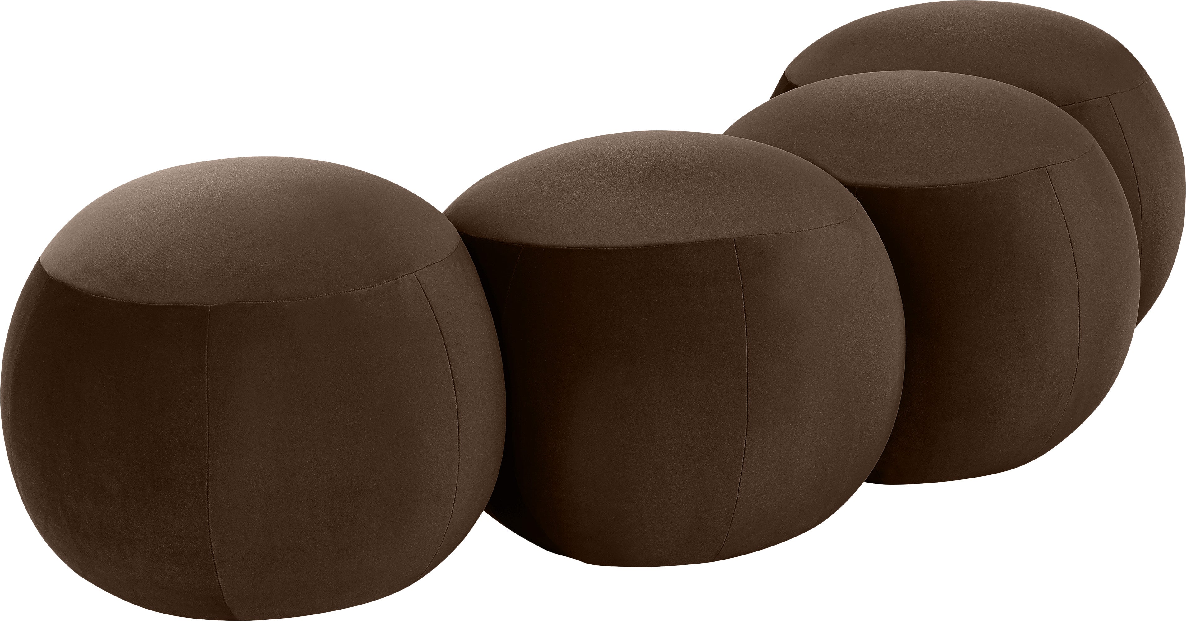 Row of brown spherical objects on a white background
