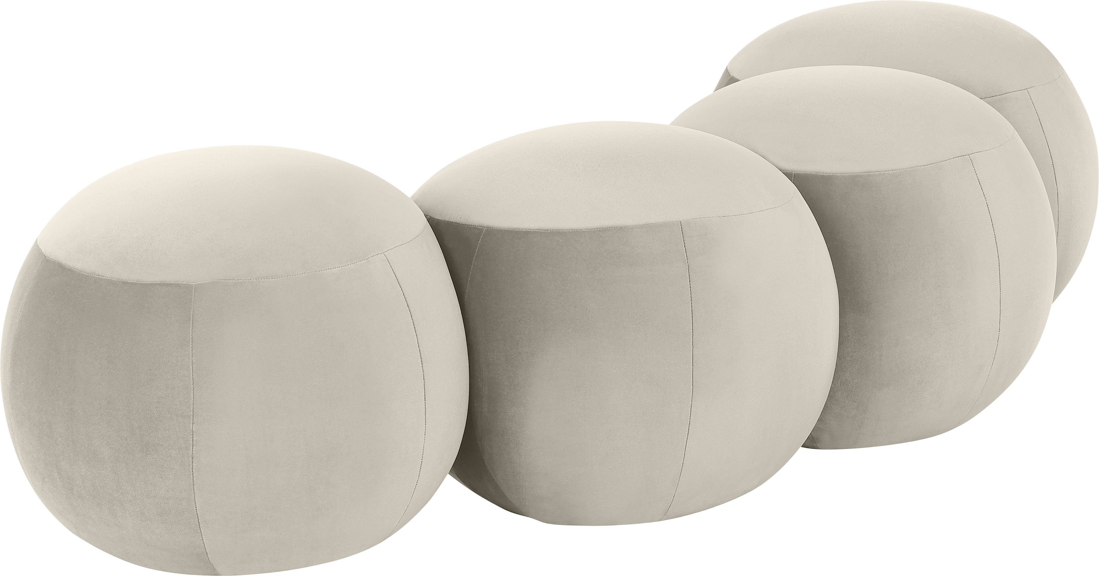 Set of beige fabric ottomans on a white background
