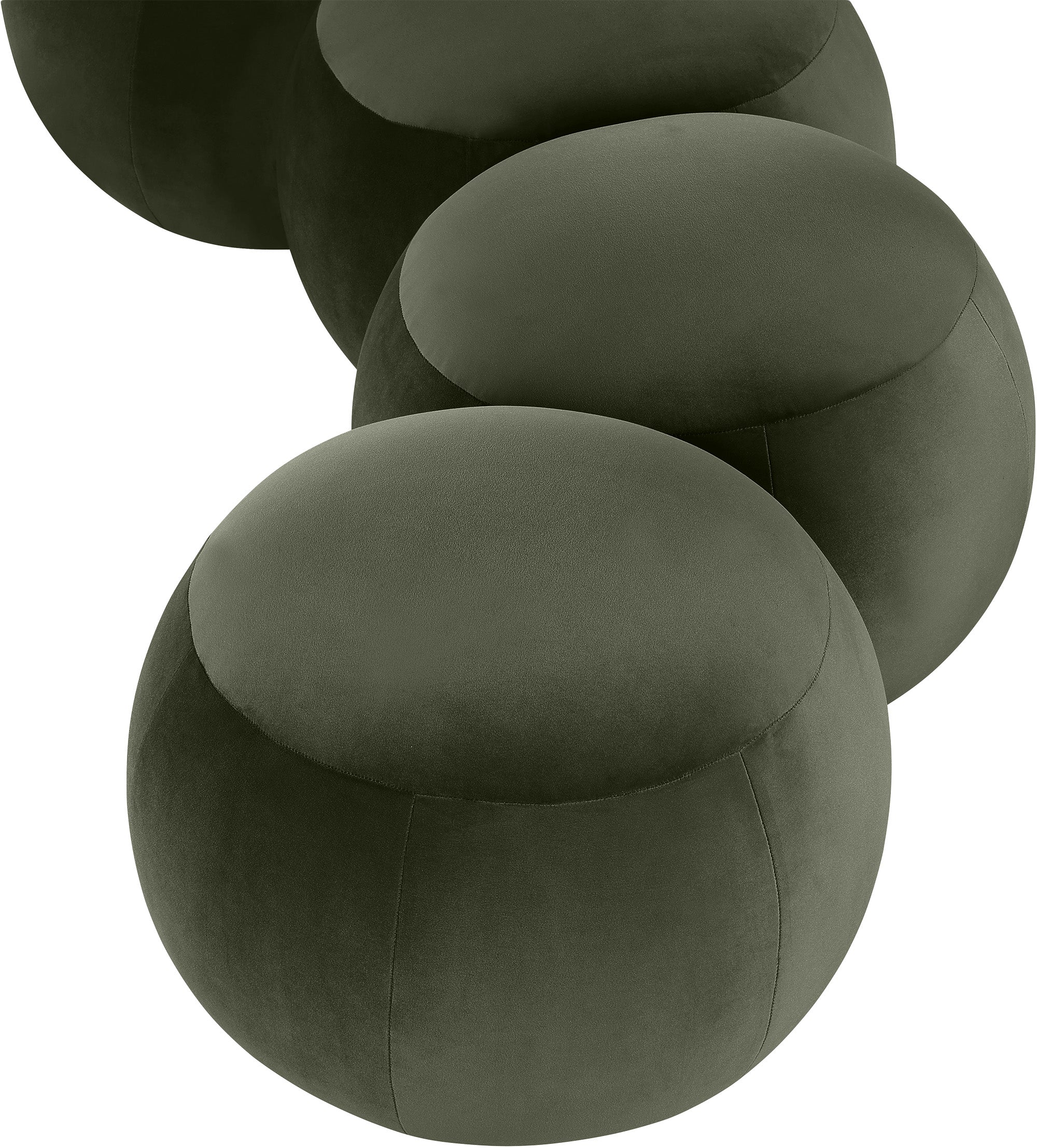 Set of green round ottomans on a white background