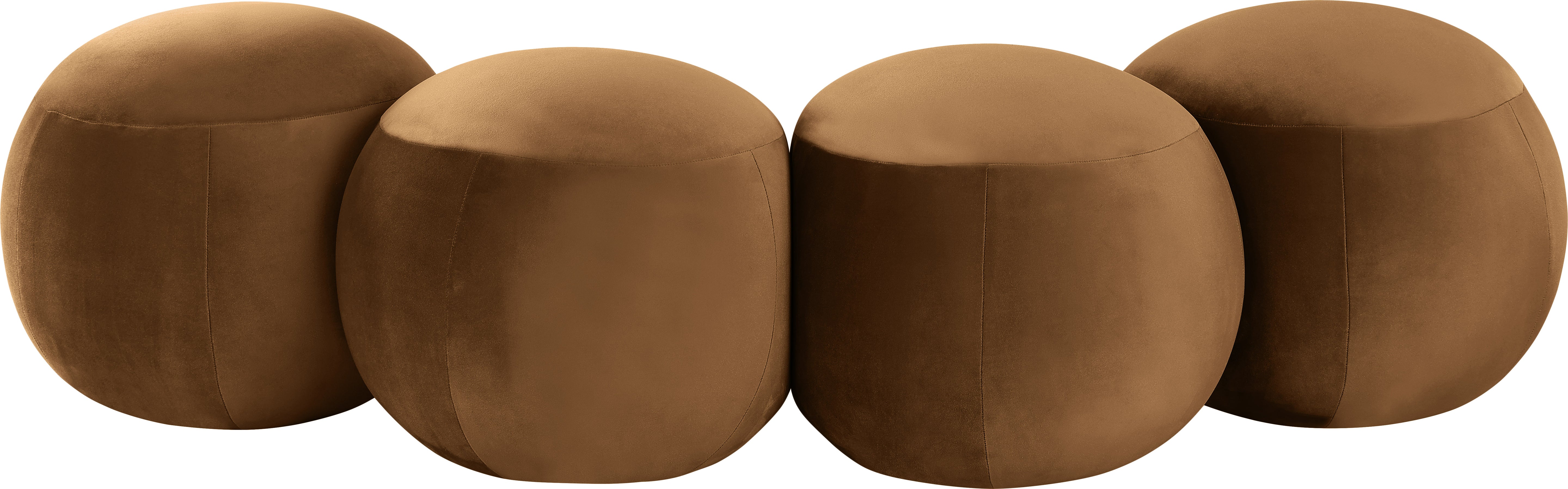 Four brown round ottomans on a white background