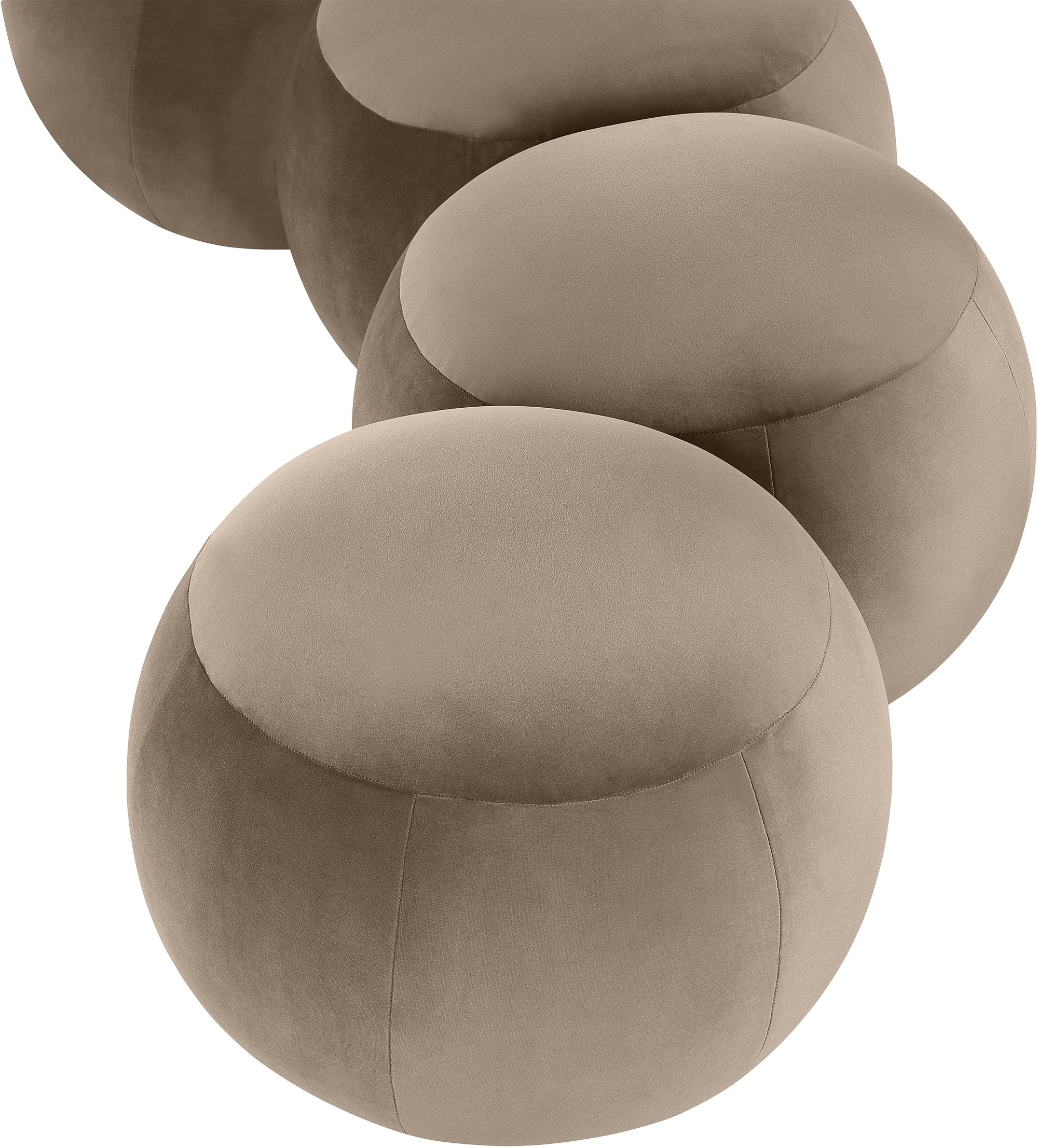 Set of beige spherical ottomans on a white background