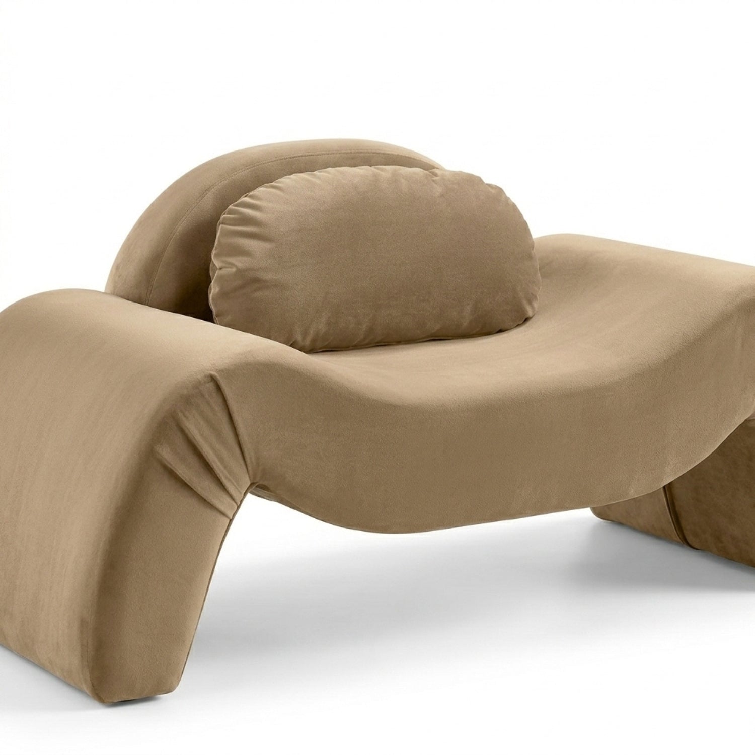 Brown, abstract-shaped cushion on a white background