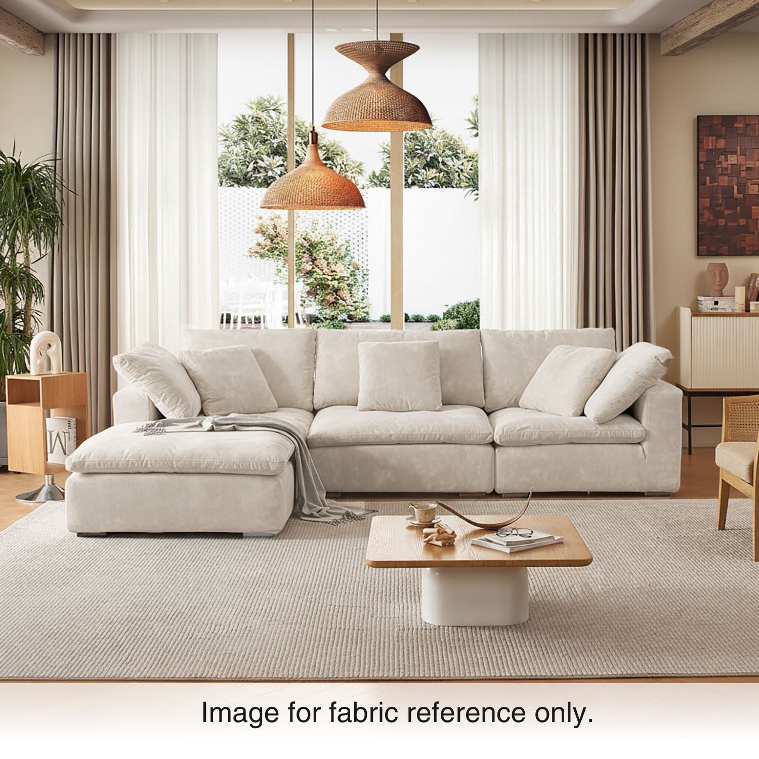 Beige velvet sectional sofa from Mario Capasa featuring plush cushions, durable upholstery, and clean lines.