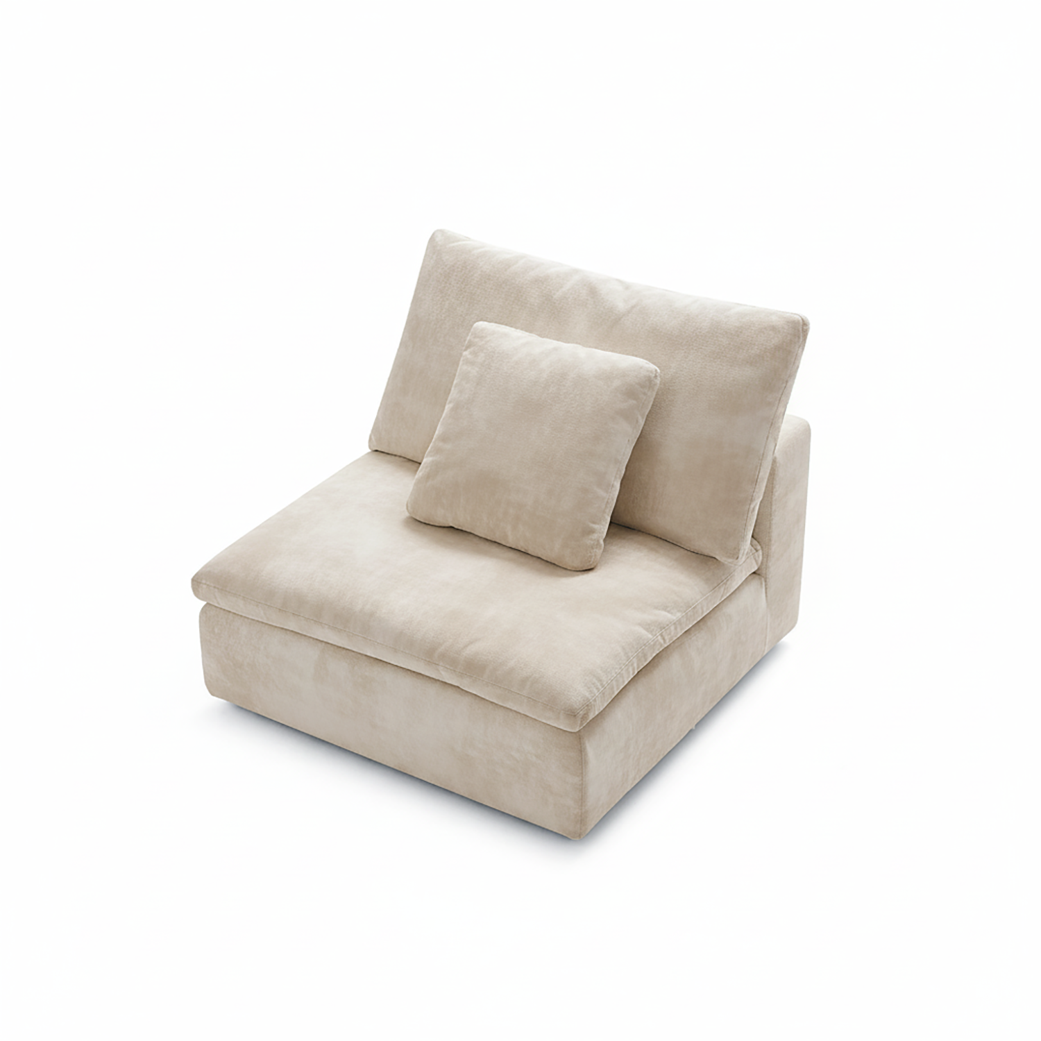 Beige corner sofa with cushions on a white background