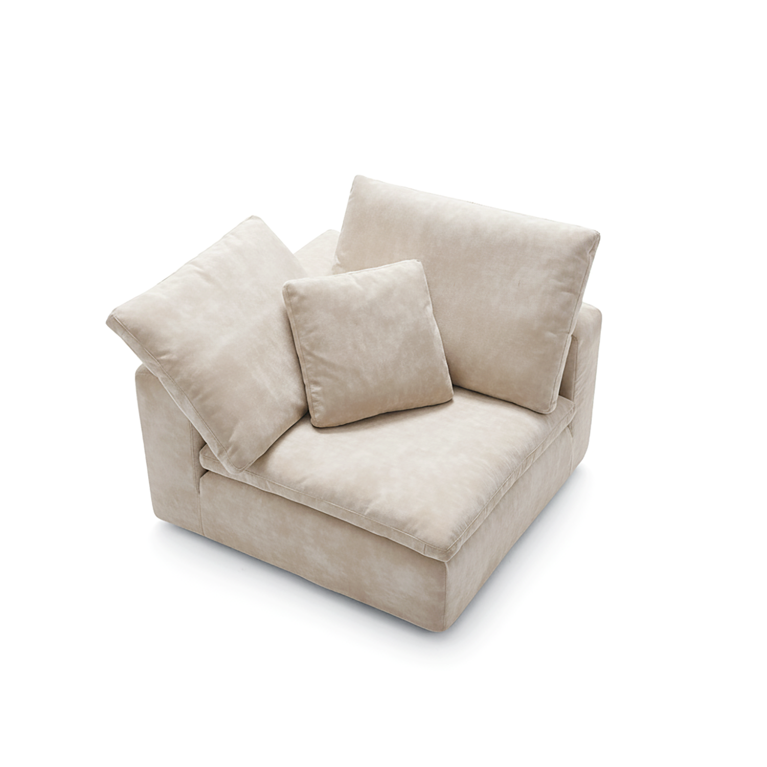Beige armchair with cushions on a white background